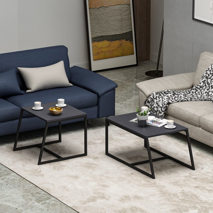 Hanah Home Mesa de Centro Antracita con Estantes Hanah Home Mesa de Centro Antracita con Estantes